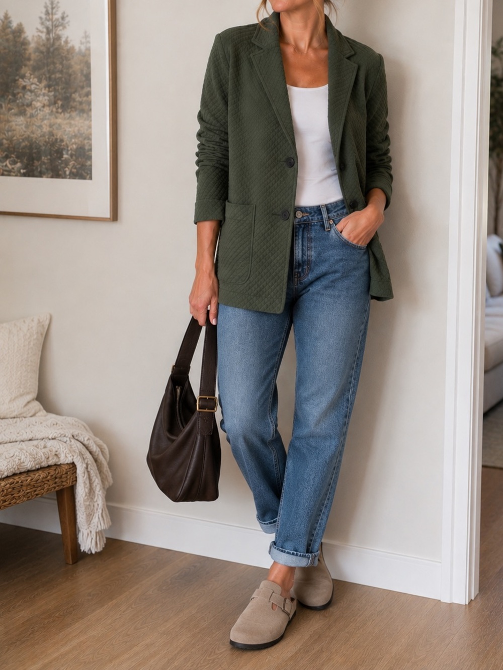 Madewell Diamond Jaquard Shaw Blazer Womens Small Olive Green Cotton Knit Jacket